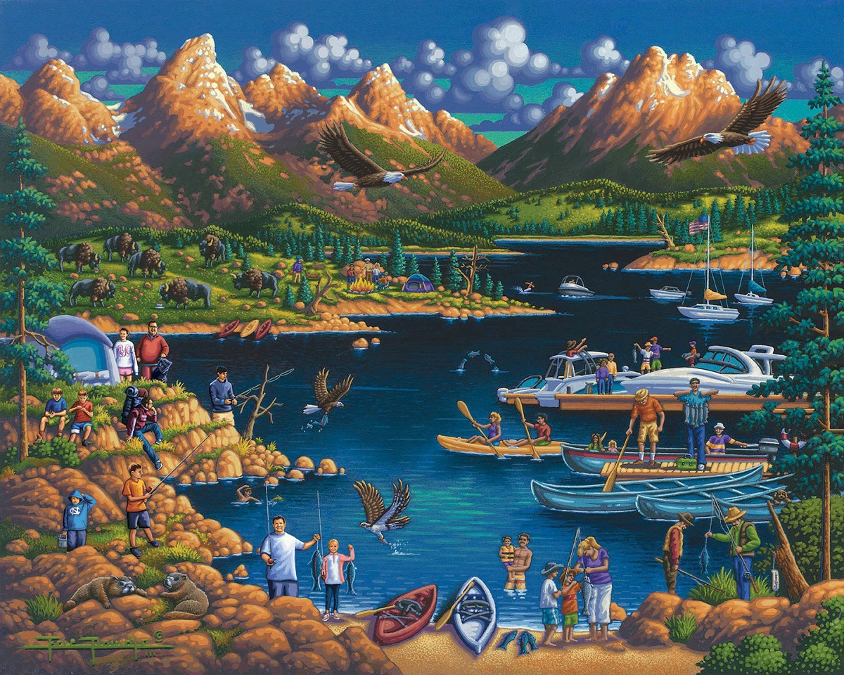 Brand new π₯° Dowdle Folk Art 500 Pieces Grand Teton National Park π