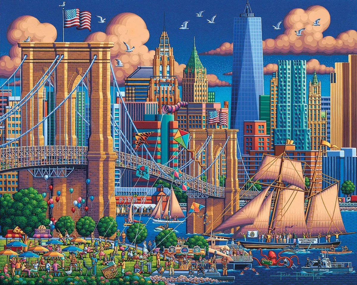 Flash Sale ❤️ Dowdle Folk Art 1000 Pieces Brooklyn Bridge 😍