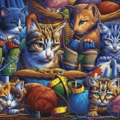 New 😍 Dowdle Folk Art 100 Pieces Kittens Knittin' Mittens ✔️